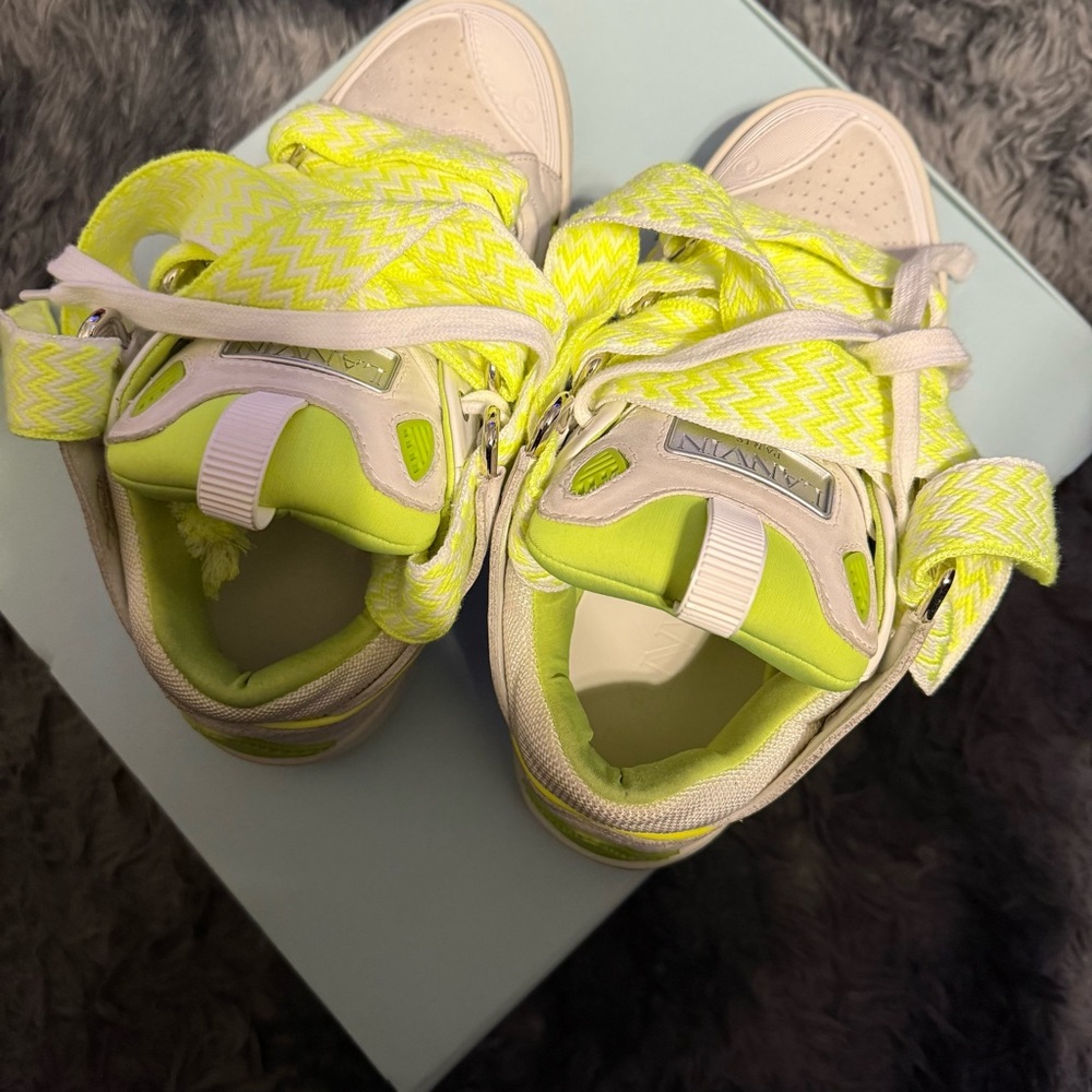 Authentic Lanvin Cream and Neon Yellow Women's Sneakers - Picture 5 of 10